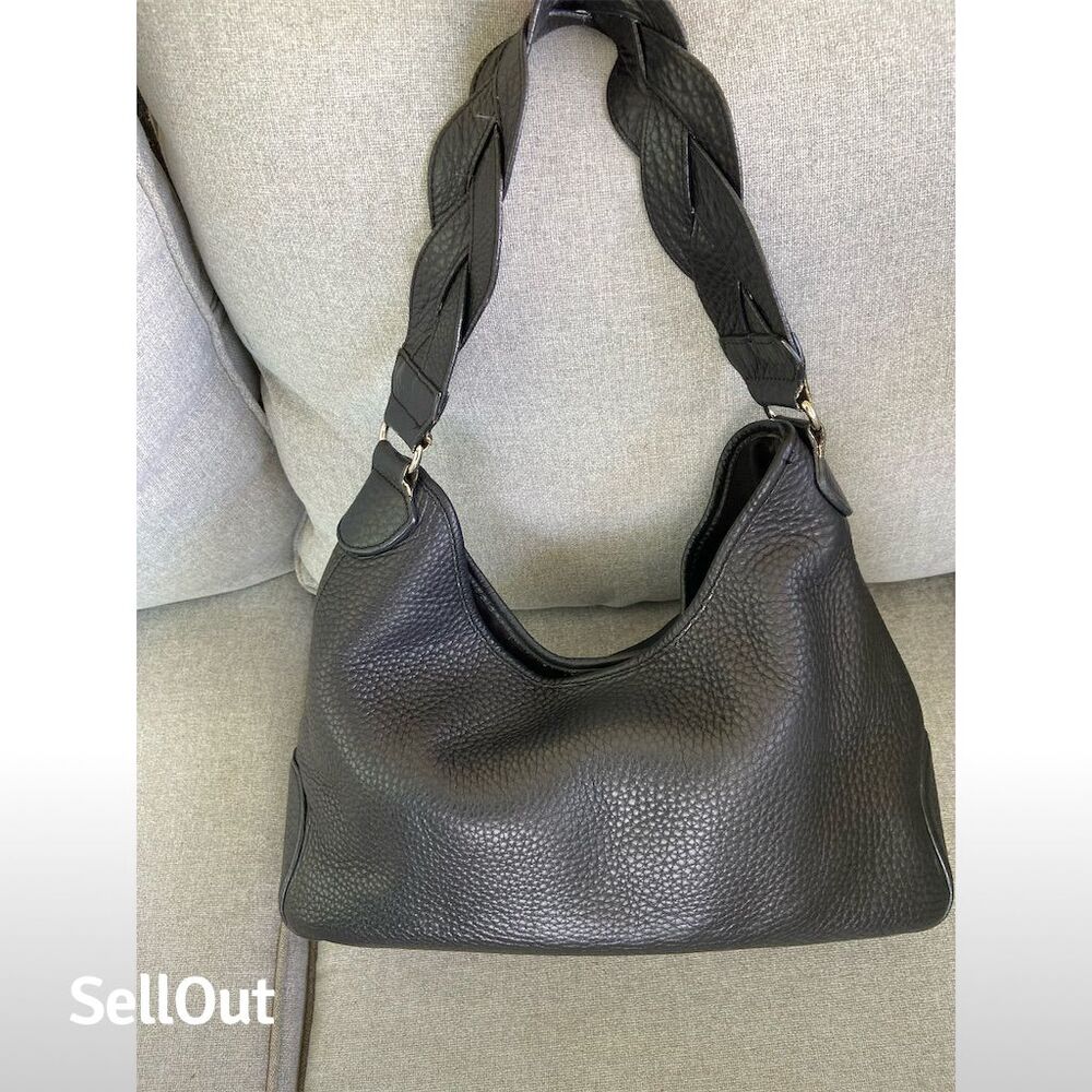 Talbots Women's Black Leather Shoulder Bag with Braided Strap - Picture 4 of 7